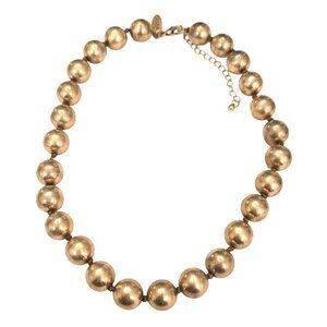 Canvas Style Gold Tone Ball Beaded Statement 16" Necklace